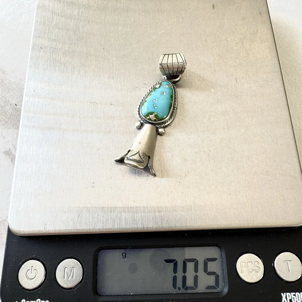 Squash Blossom Pendant Sonoran Gold Turquoise 2in‎ Sterling McCarthy Native Amer